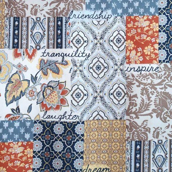 Amelia Patchwork Kitchen Curtain Valance Microfiber Navy Blue Tan Red Spice NEW - Picture 2 of 4